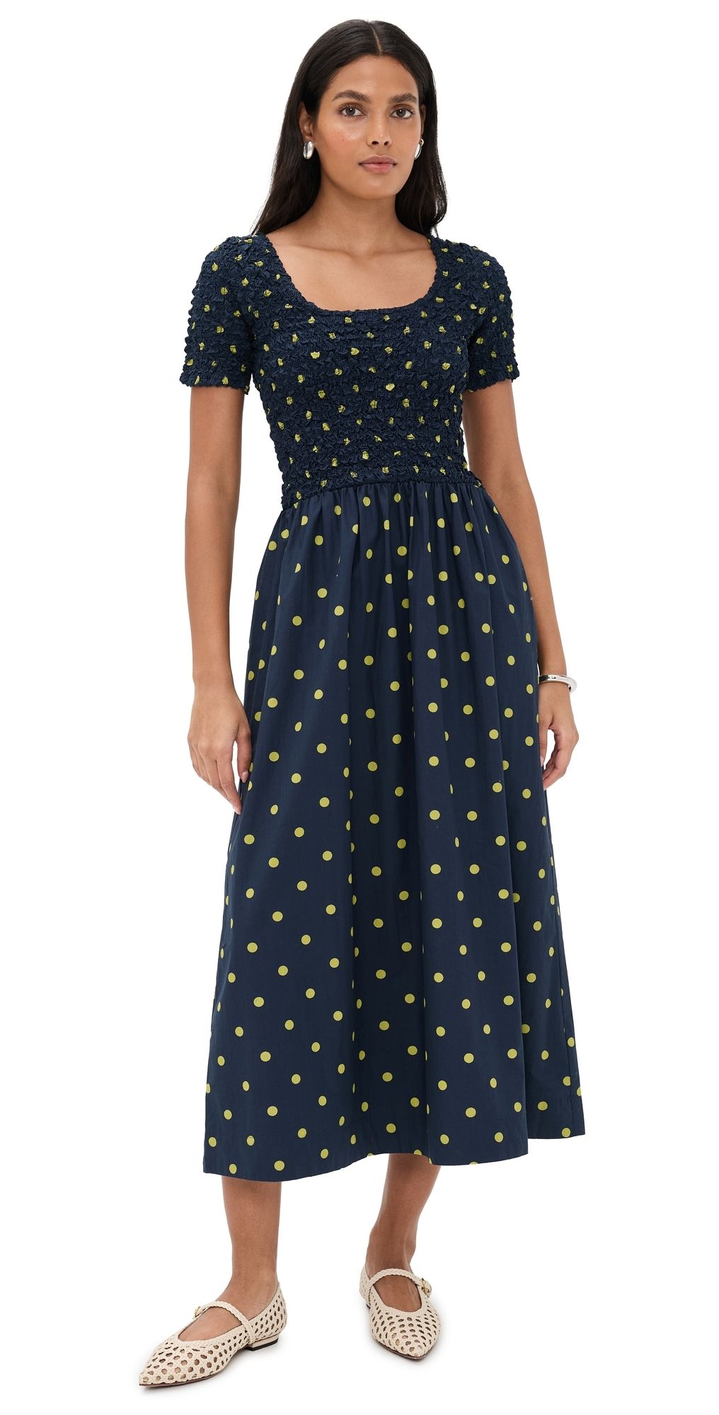 Damson Madder Malinda Super Smocked Midi Dress Navy 14