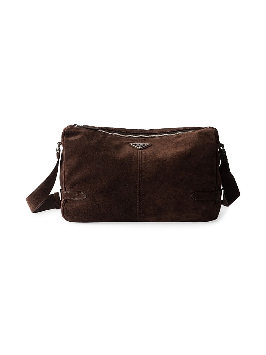 Men's Suede Shoulder Bag - Brown