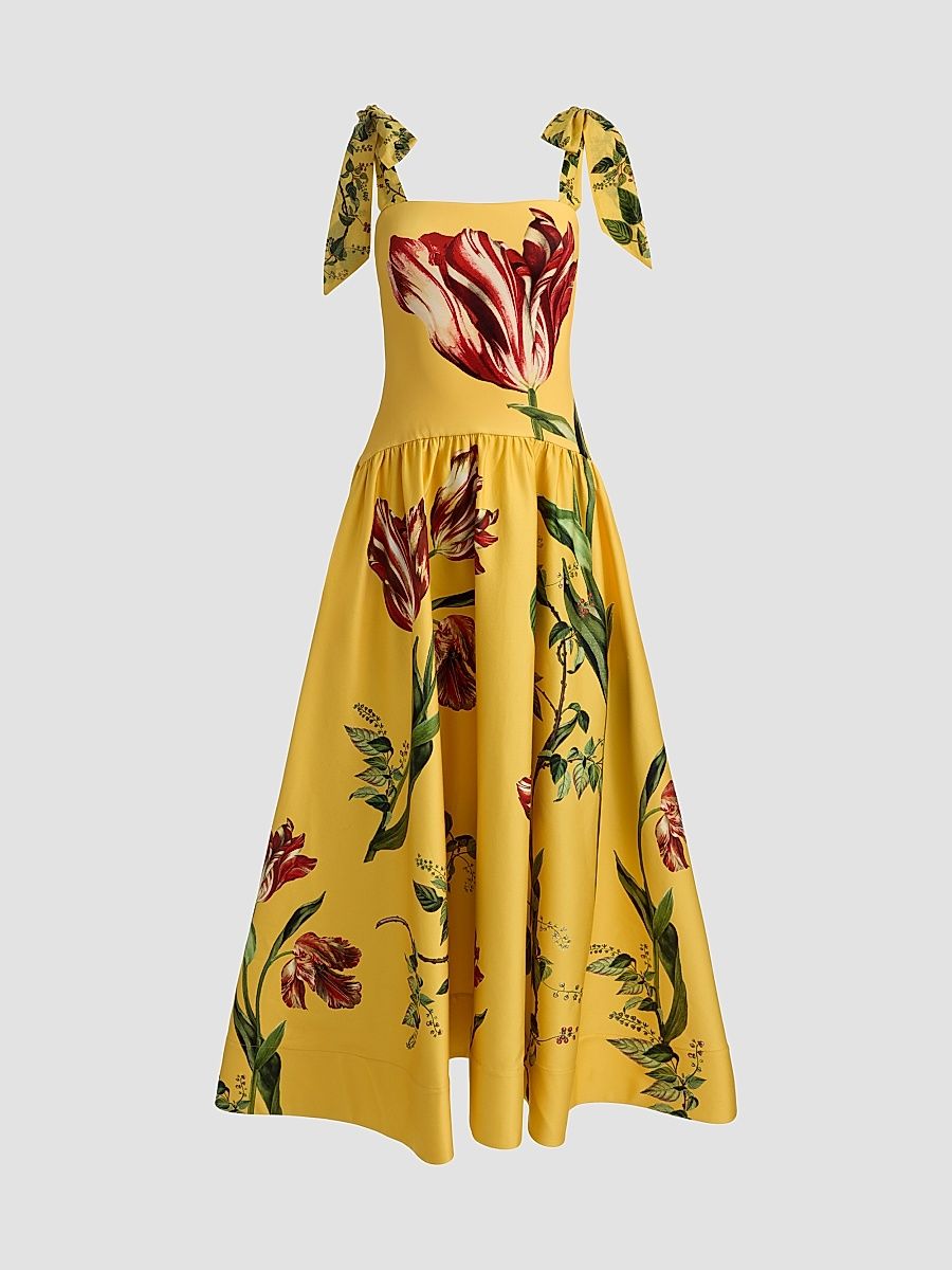 Women's Oriana Floral Cotton-Blend Maxi Dress - Soft Tulip Tuscany - Size 14