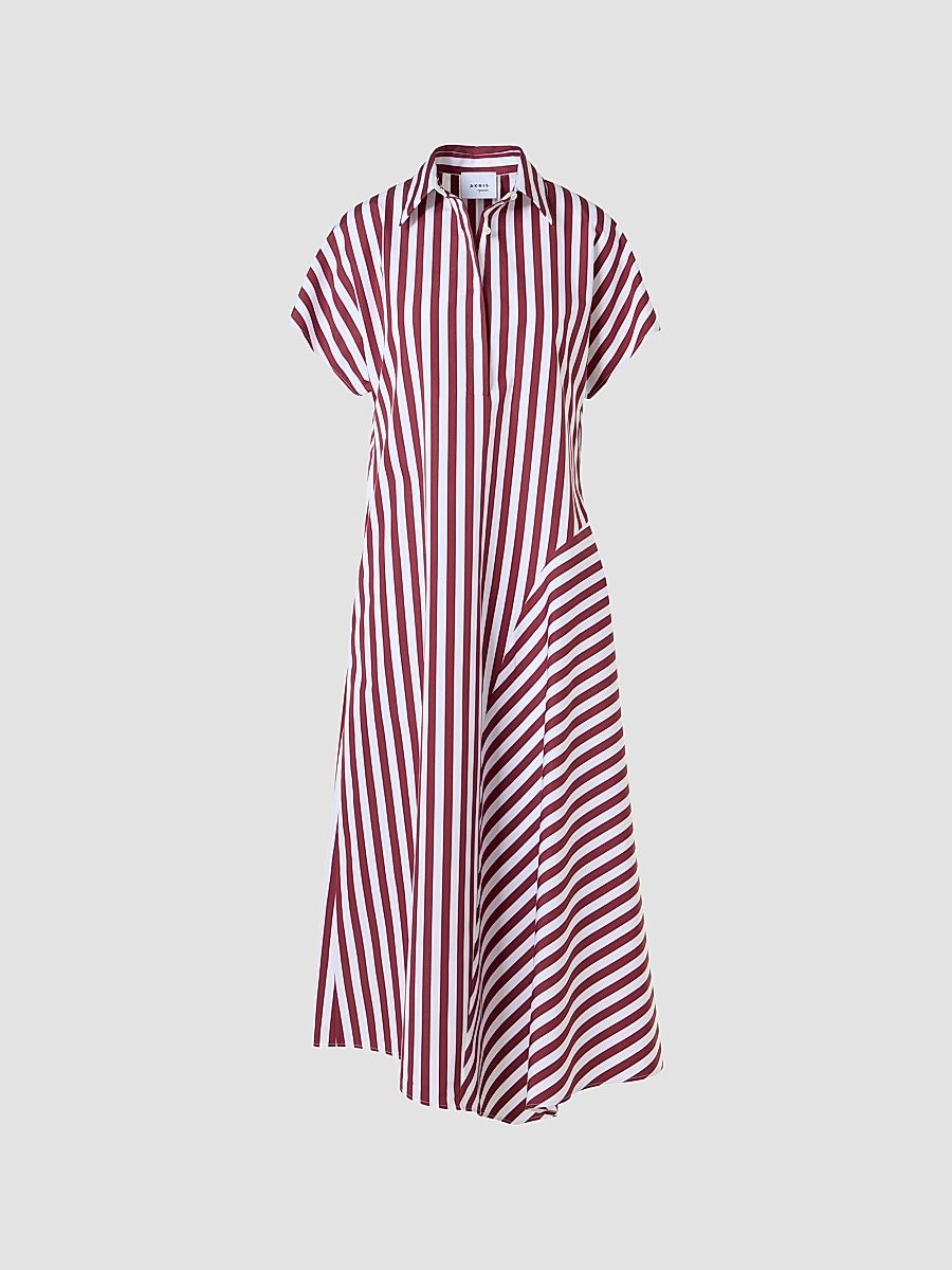 Women's Kodak Striped Cotton Midi Shirtdress - Pomegranate Cream - Size 16