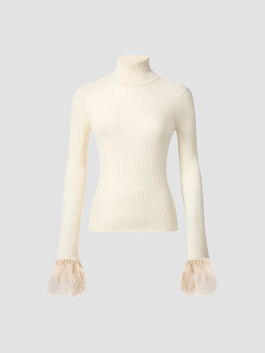 La DoubleJ Women's High Kick Top with Feathers - Off White - Size XXL