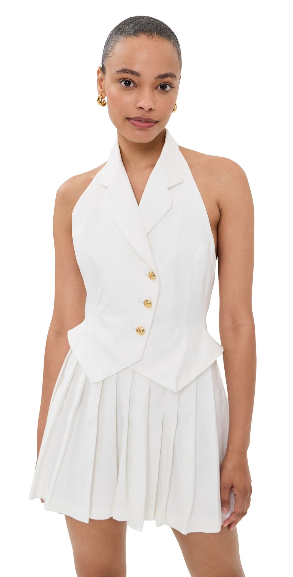 Tolu Coker Pleated Waistcoat Mini Dress White S