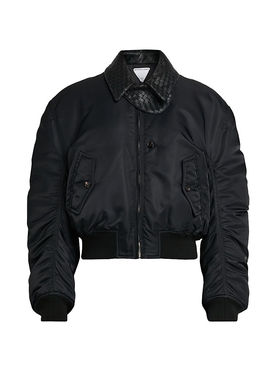 Women's Intrecciato Collar Blouson Jacket - Double Black - Size 2