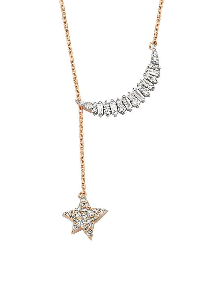 Women's Star Light Sirius 14K Rose Gold & 0.39 TCW Diamond Moon & Star Pendant Necklace - Rose Gold