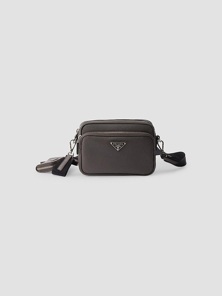 Prada Men's Saffiano Leather Shoulder Bag - Dark Grey