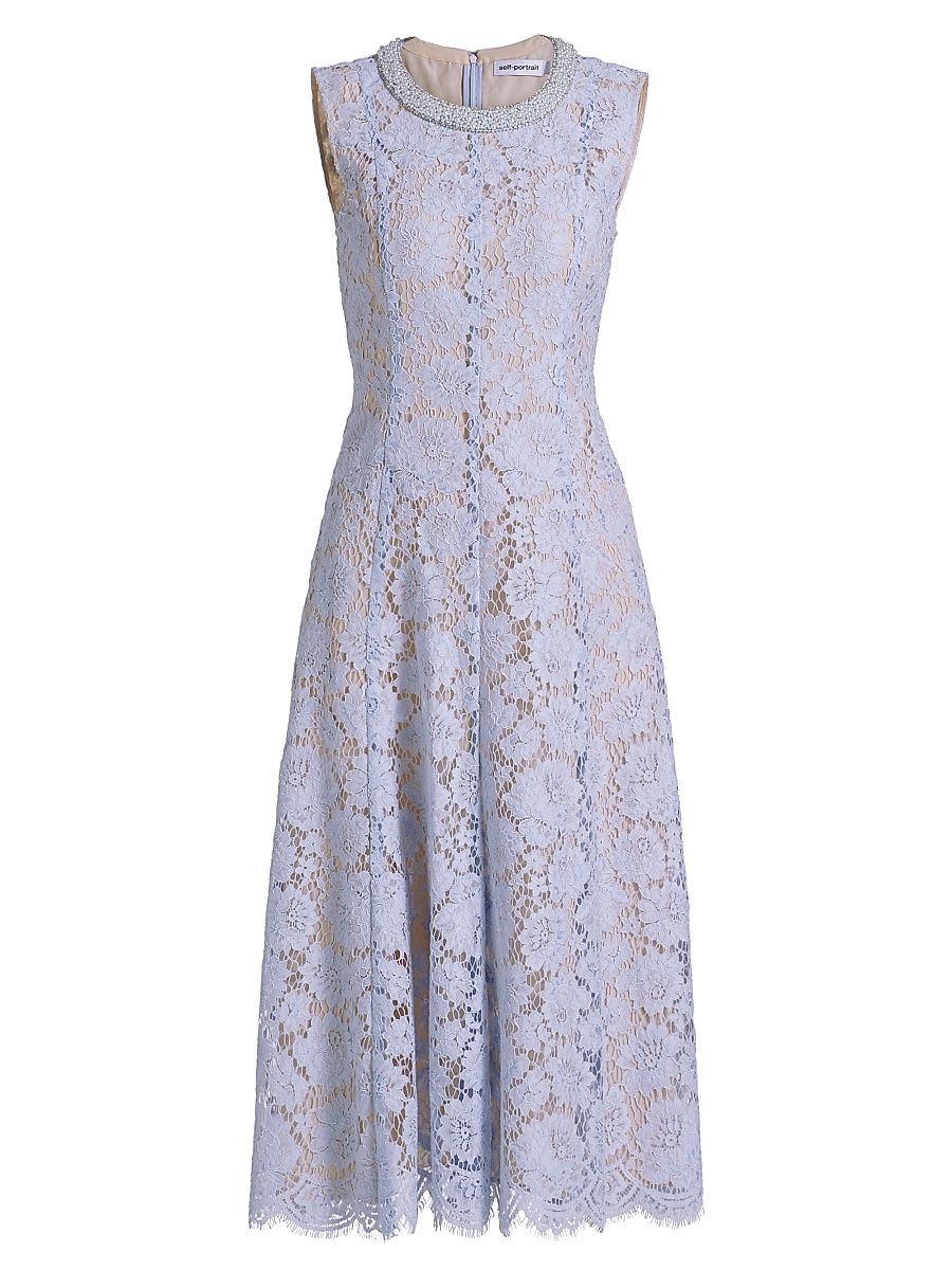Women's Pearl Lace Midi-Dress - Blue - Size 2