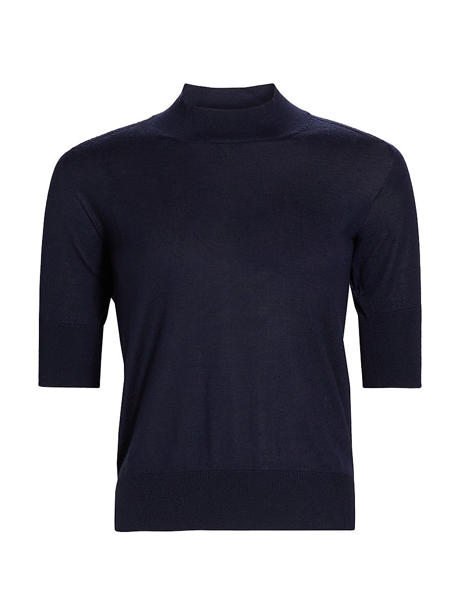 Women's Wool & Cashmere-Blend Rib-Knit Trim Sweater - Midnight - Size 6