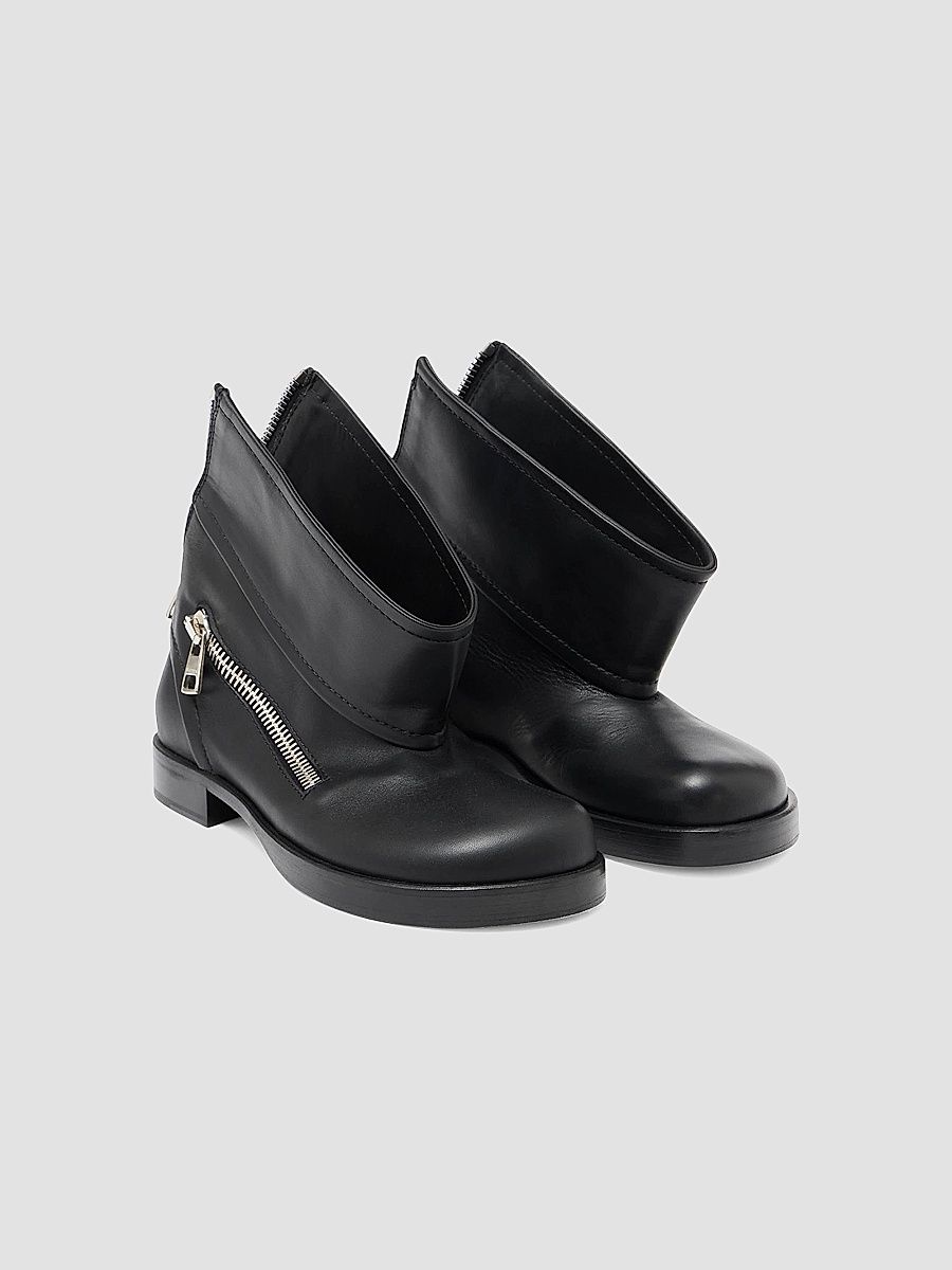 Women's Leather Zip Biker Booties - Black - Size 6