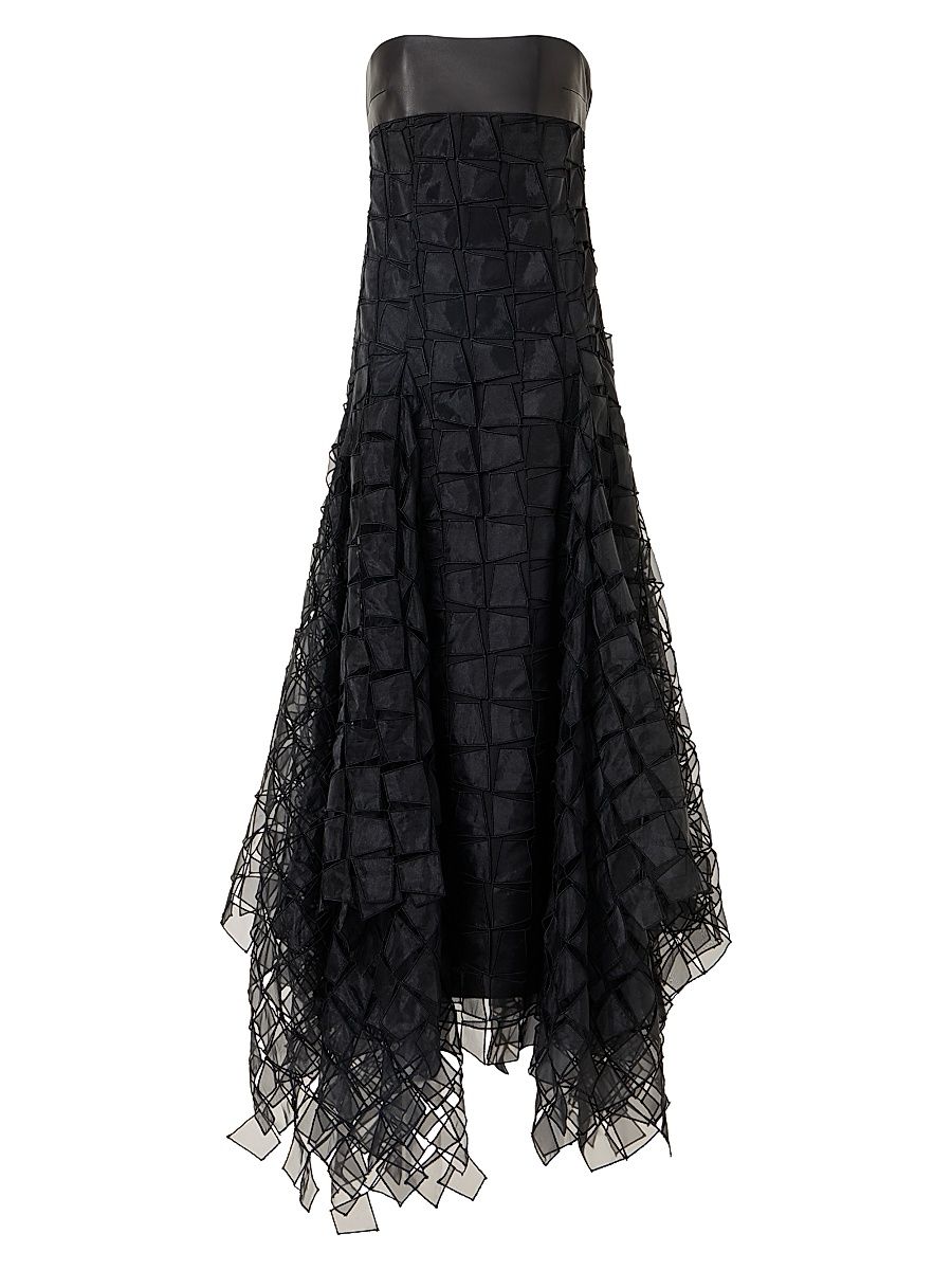 Women's Trapezoid Embroidered Organza Gown - Black - Size 10