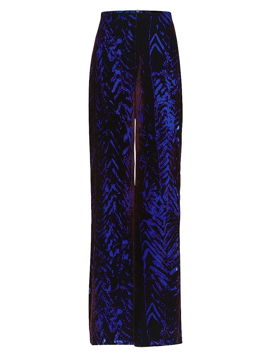 Women's Como Striped Velvet Straight-Leg Pants - Eggplant Velvet - Size Large