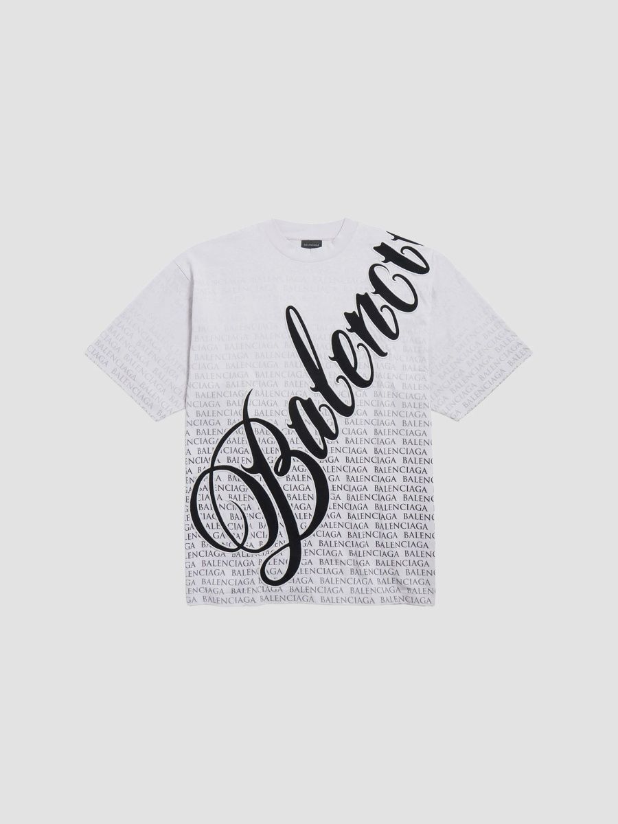 Balenciaga Men's Big B Medium Fit T-Shirt - Dirty White Black - Size Small