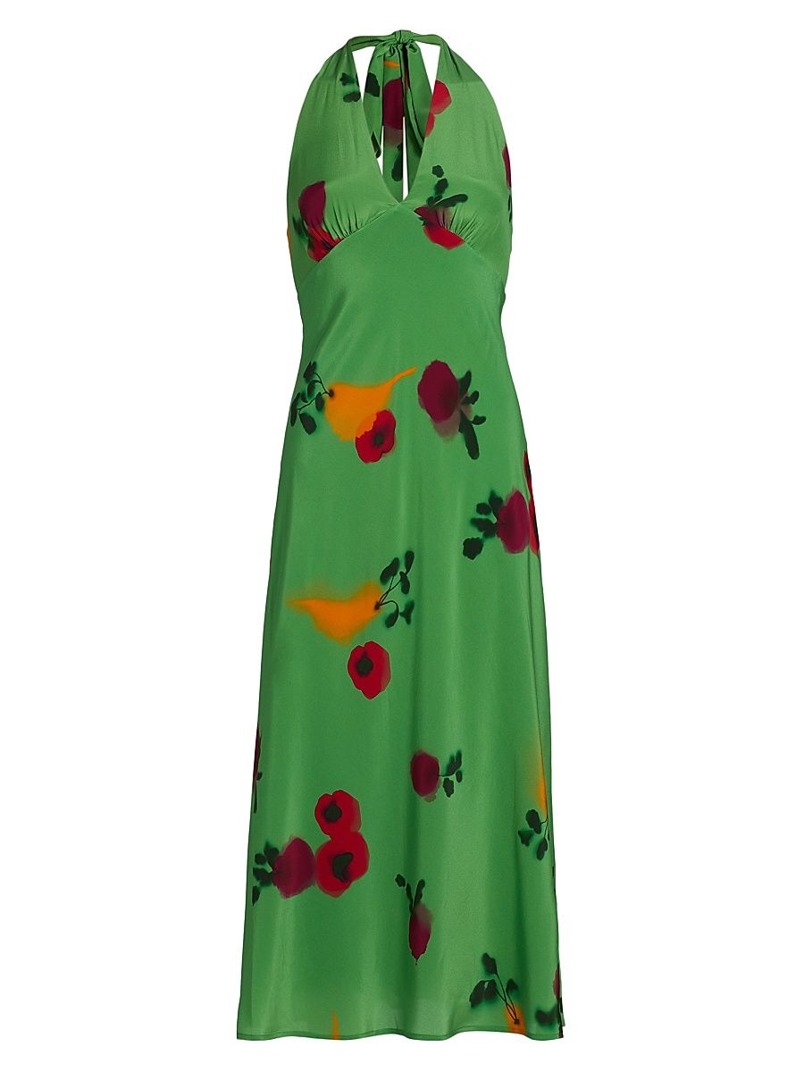 Women's Lucca Tomato Silk Midi-Dress - Farmers Market Leaf - Size XL