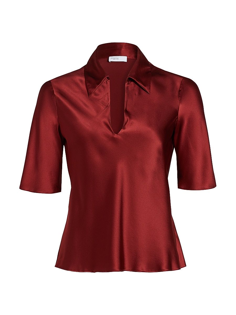 Women's Bias Silk Split Neck Polo Top - Berry - Size 6