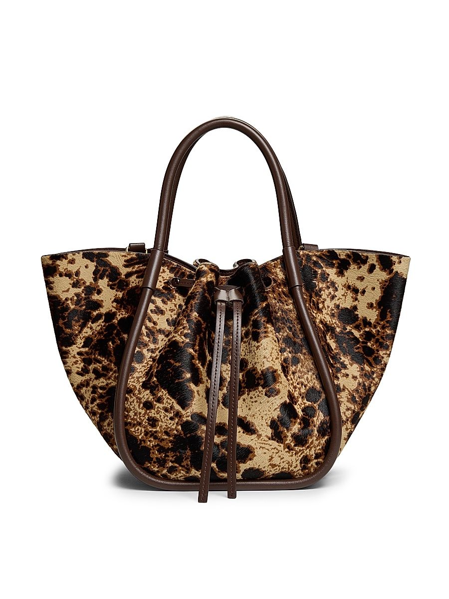 Women's Small Ruched Printed Half Calf Tote Bag - Dark Brown Multi