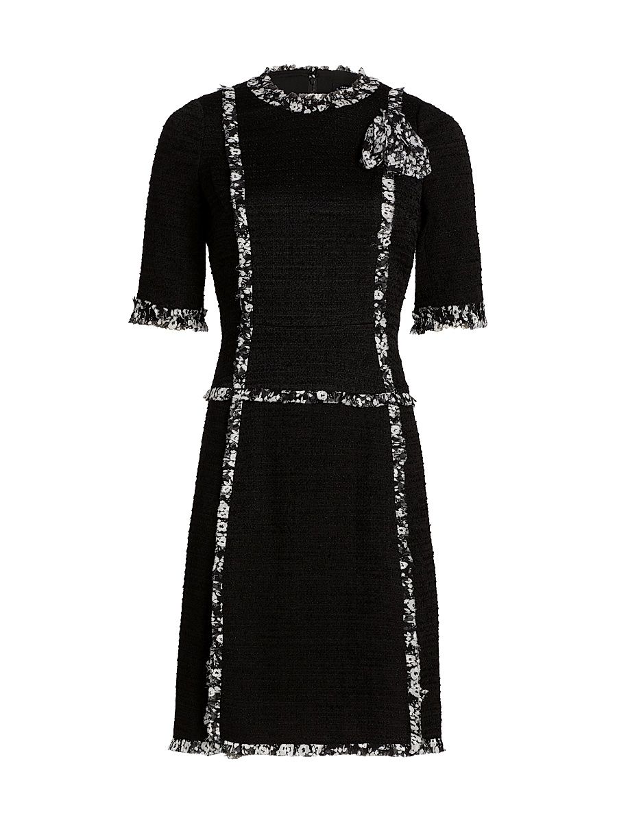 Women's Floral-Trim Corsage Cocktail Dress - Black White - Size 18