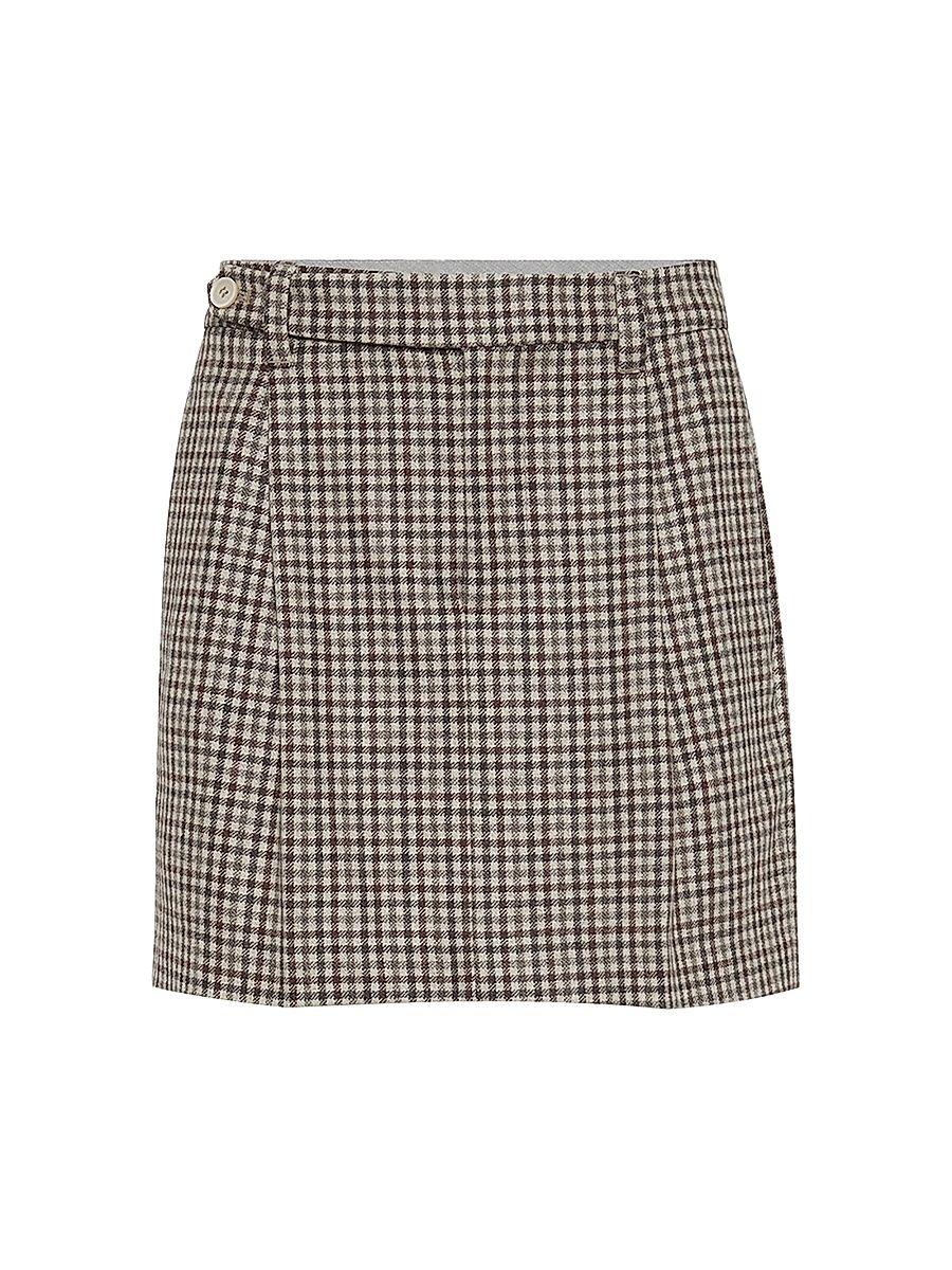 Women's Virgin Wool Checked Flannel Mini Skirt - Brown - Size 14