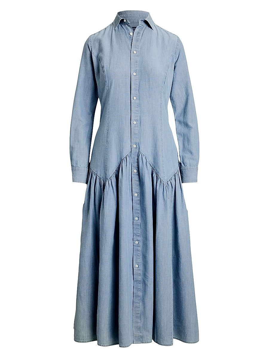 Women's Drop-Waist Cotton-Linen Chambray Shirtdress - Pacific Blue - Size 2