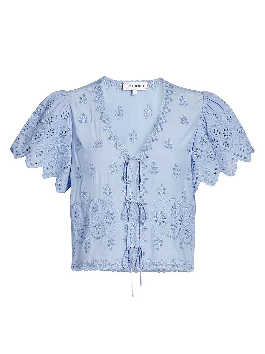 Women's Bardot Eyelet Short-Sleeve Top - Windsurfer - Size Large