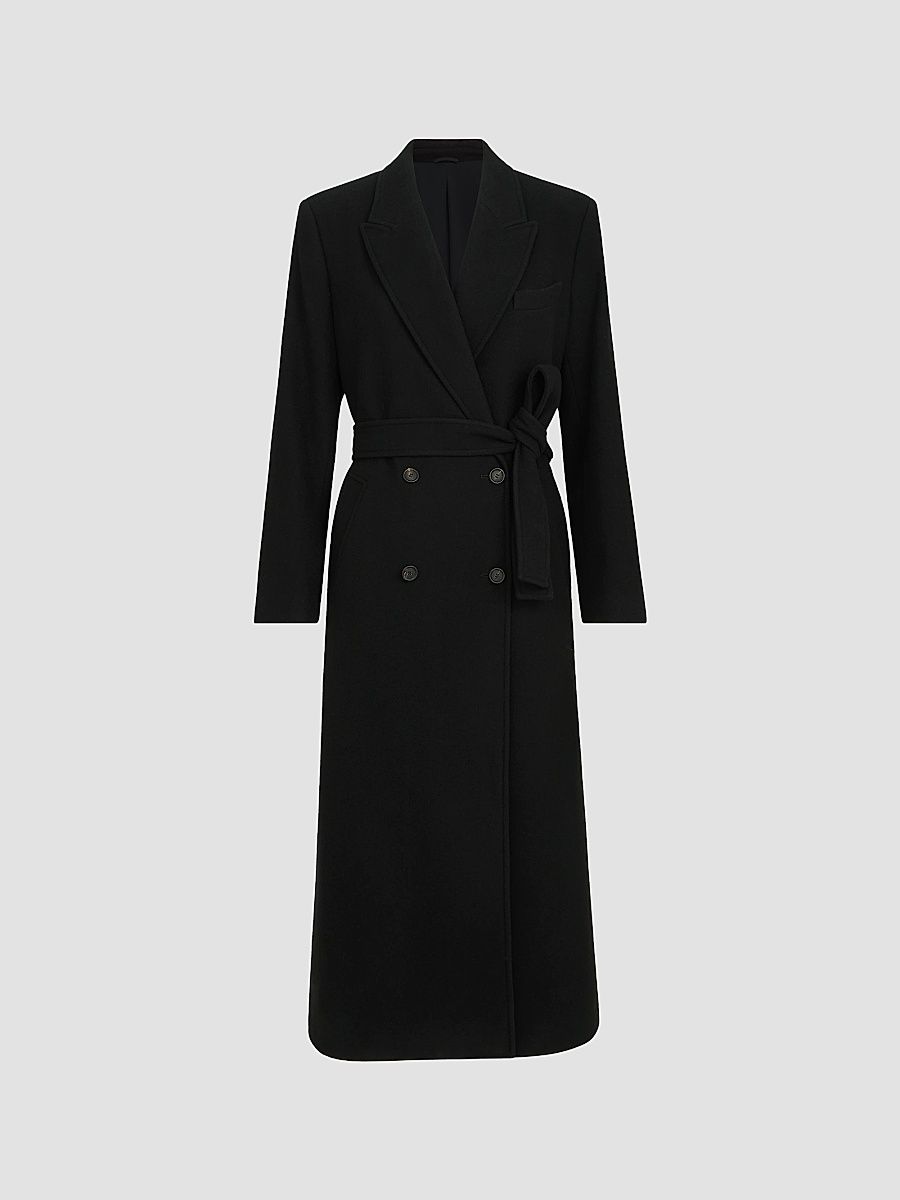 Women's Lightweight Water-Resistant Cashmere Belted Coat - Matte Black - Size 4