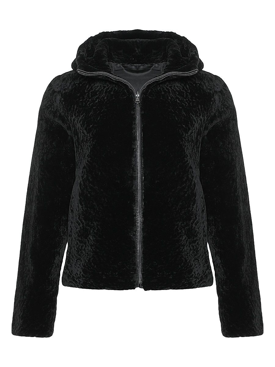 Women's Shearling Lamb Parka Reversible to Taffeta - Black - Size Large