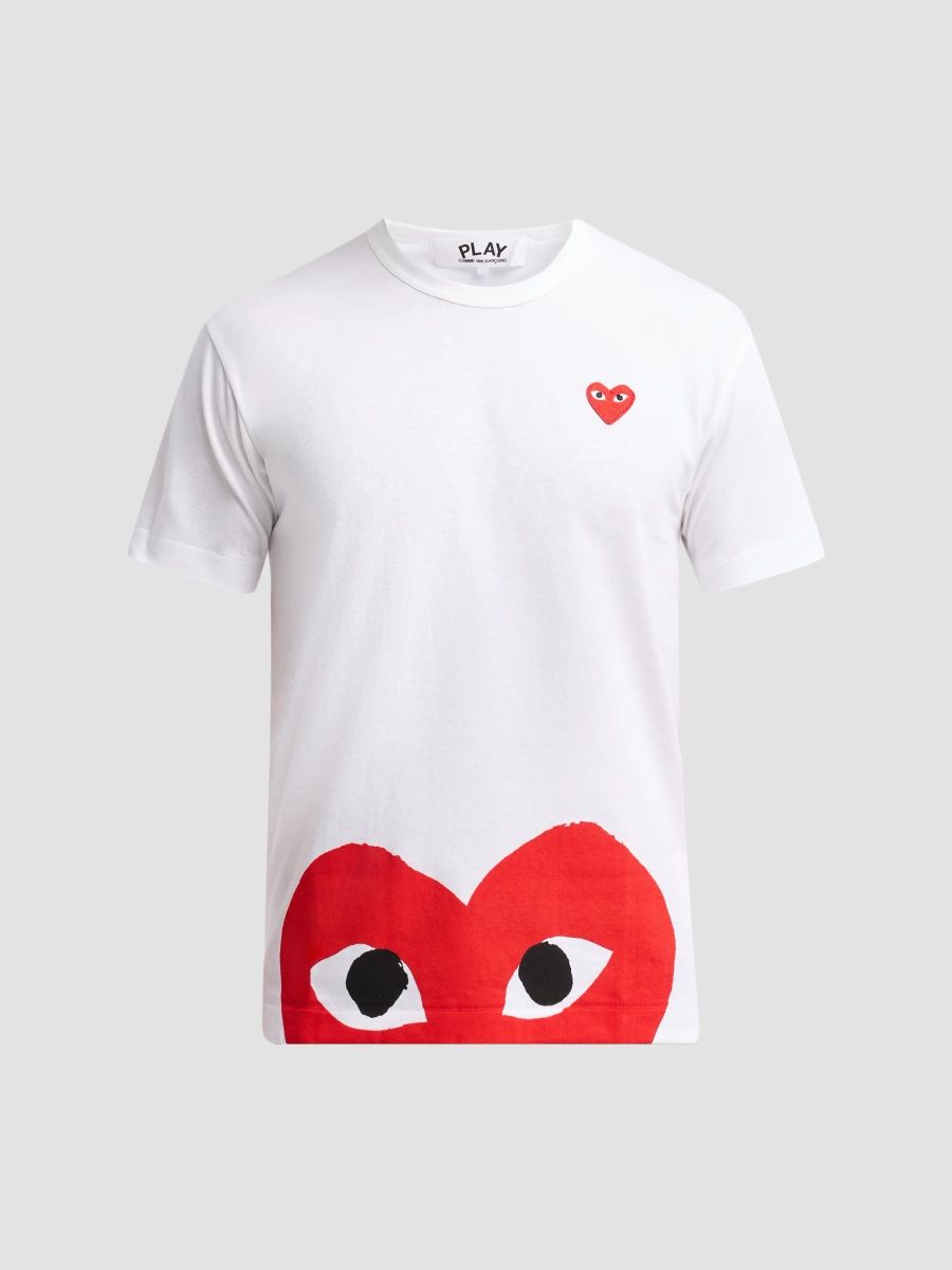 Men Heart Cotton Crewneck T-Shirt - White - Size XL