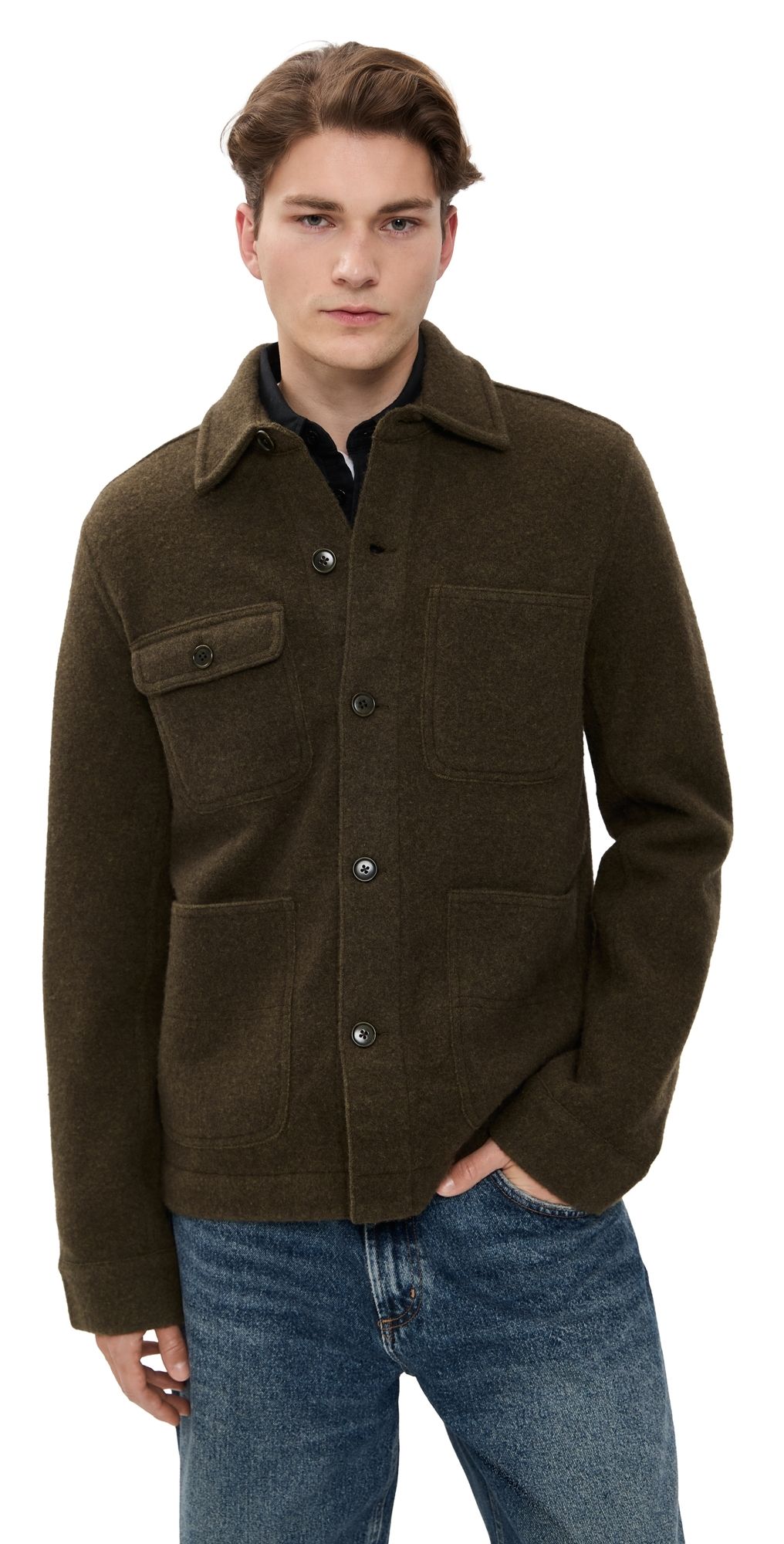 Alex Mill Work Jacket In Boiled Wool Heather Olive L