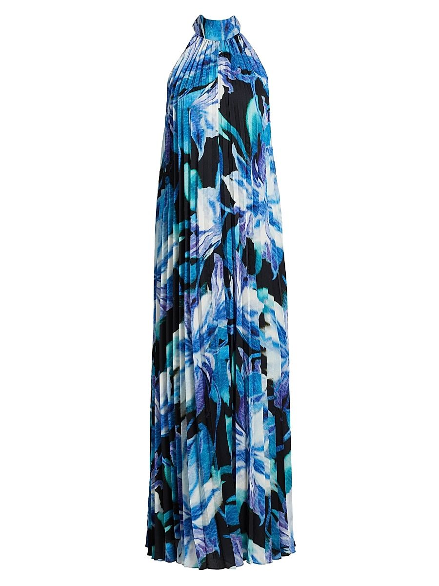 Women's Haze Floral Satin Pleated Maxi Dress - Ultra Violet Multi - Size XL