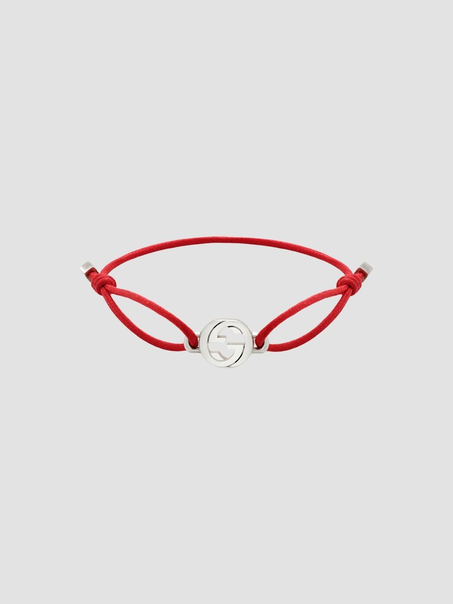 Gucci Women's Gucci Interlocking Sterling Silver & Cotton Cord Bracelet - Red Silver