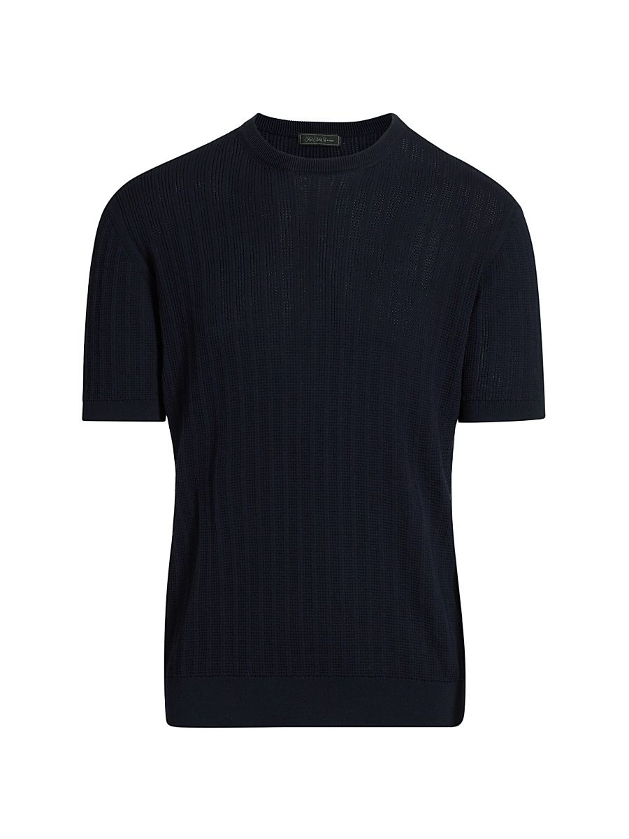 Men's Waffle Crewneck Cotton T-Shirt - Navy - Size Medium