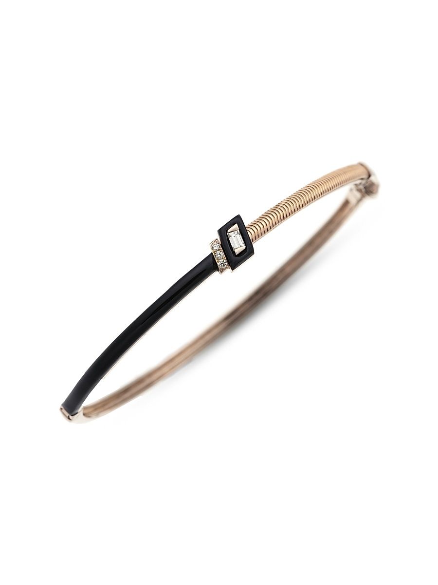 Women's Feelings 18K Yellow & White Gold, Diamond & Enamel Bangle Bracelet