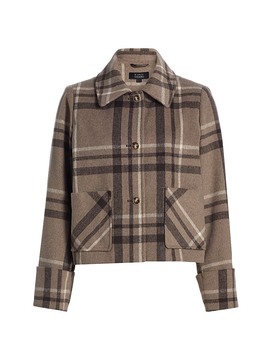 Women's Windowpane-Plaid Shirt - Black - Size Large