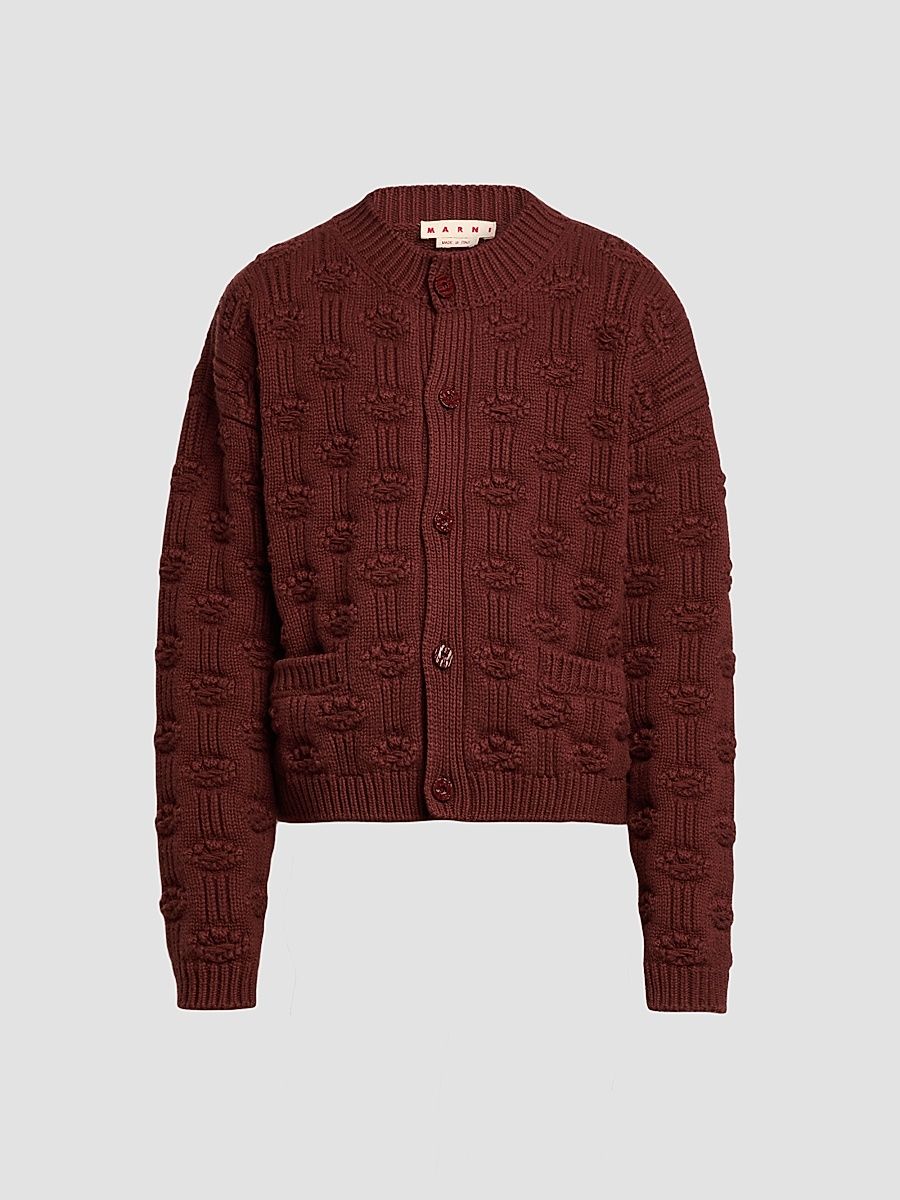 Marni Men's Fisherman Dot Wool-Cashmere Cardigan - Raisin - Size 44