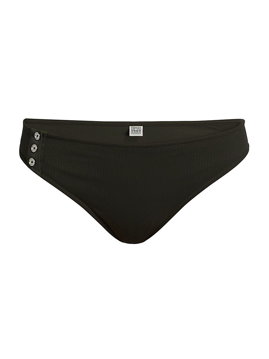 Women's Rib-Knit Bikini Bottom - Dark Green - Size XL