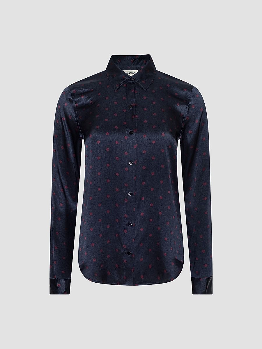 L'AGENCE Women's Tyler Polka Dot Silk Blouse - Midnight Polka Dot - Size XL