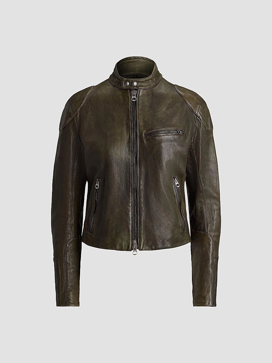 Women's Orman Soft Leather Moto Jacket - Vintage Beech - Size 10