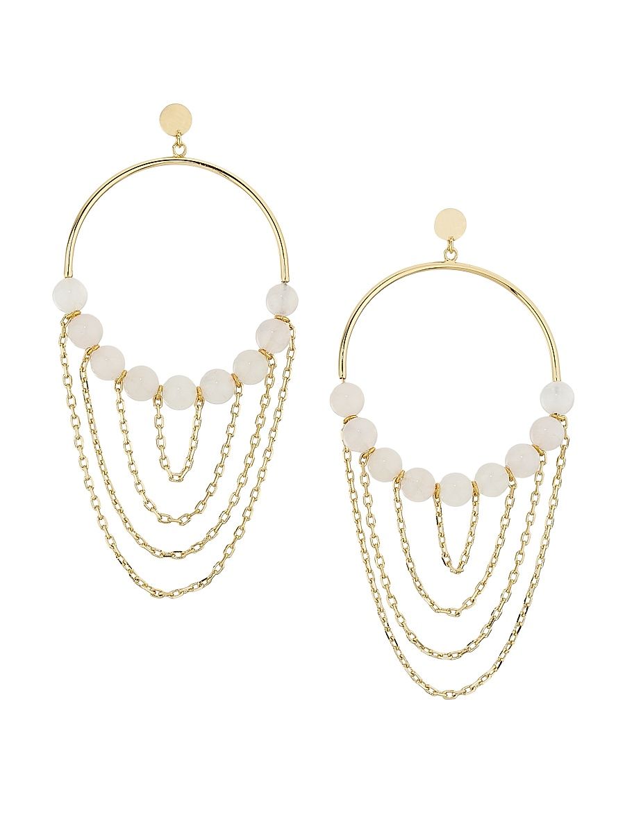 Women's Silvia Goldtone & Rose Quartz Beaded Hoop Earrings - Pink