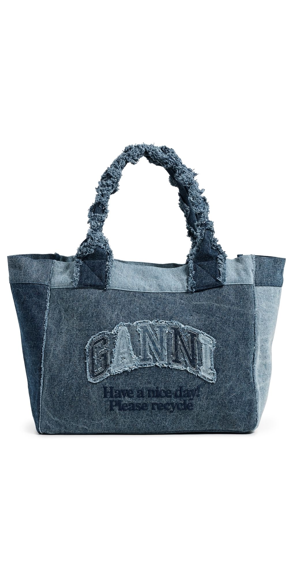 GANNI Medium Trapeze Shopper Denim Tote Mid Blue Vintage One Size