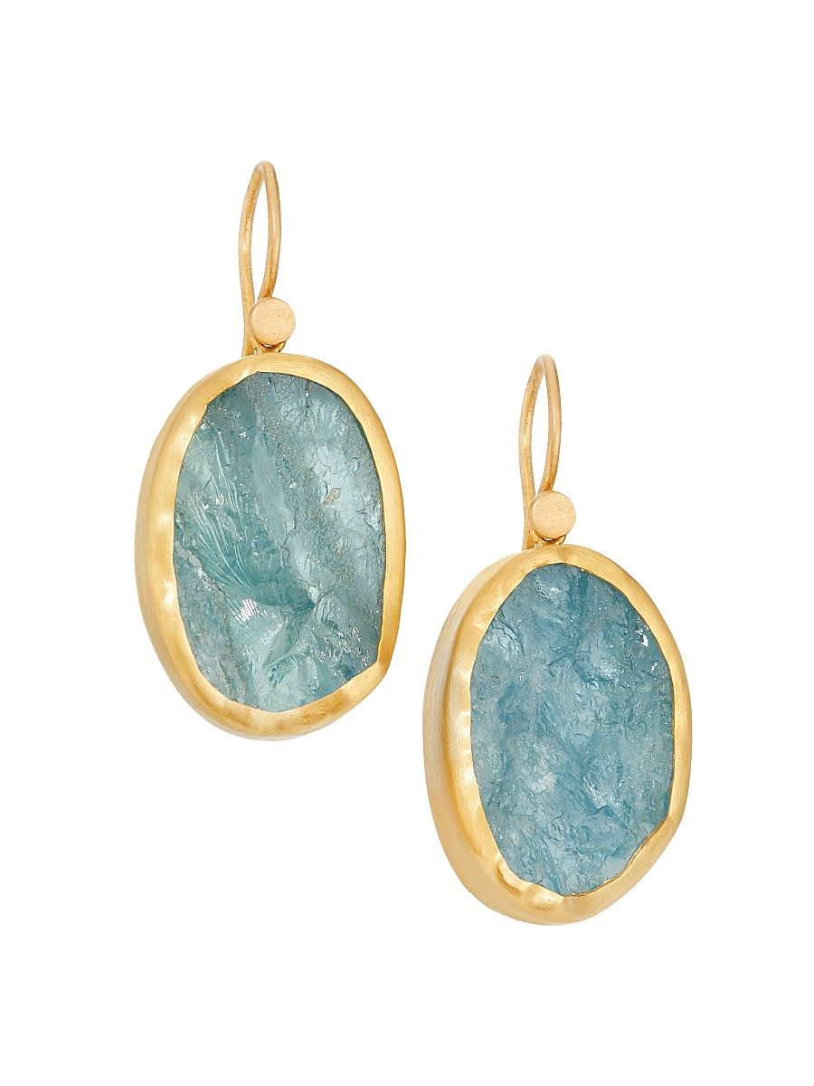 Women's 22K Yellow Gold & Aquamarine Drop Earrings - Yellow Gold