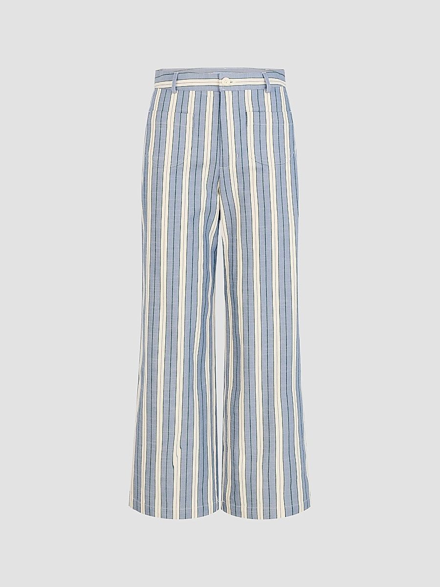 Hill House Home Women's The Mindy Pant - Coln Ticking Stripe Dusty Blue - Size 6