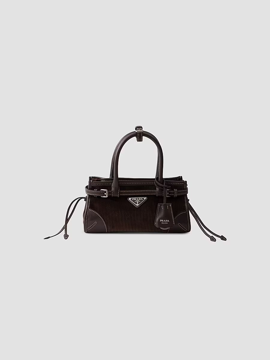 Women's Bonnie Small Corduroy and Leather Top Handle Bag - Brown