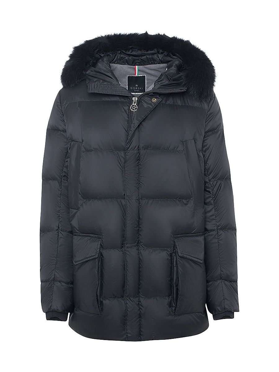 Men's Apres-Ski Jacket with Detachable Toscana Lamb Hood Trim - Black - Size XL