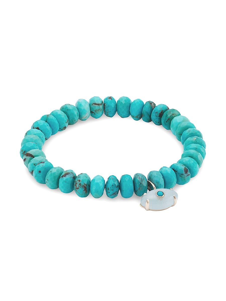 Women's 14K Yellow Gold, Turquoise & Aquamarine Evil Eye Charm Bracelet