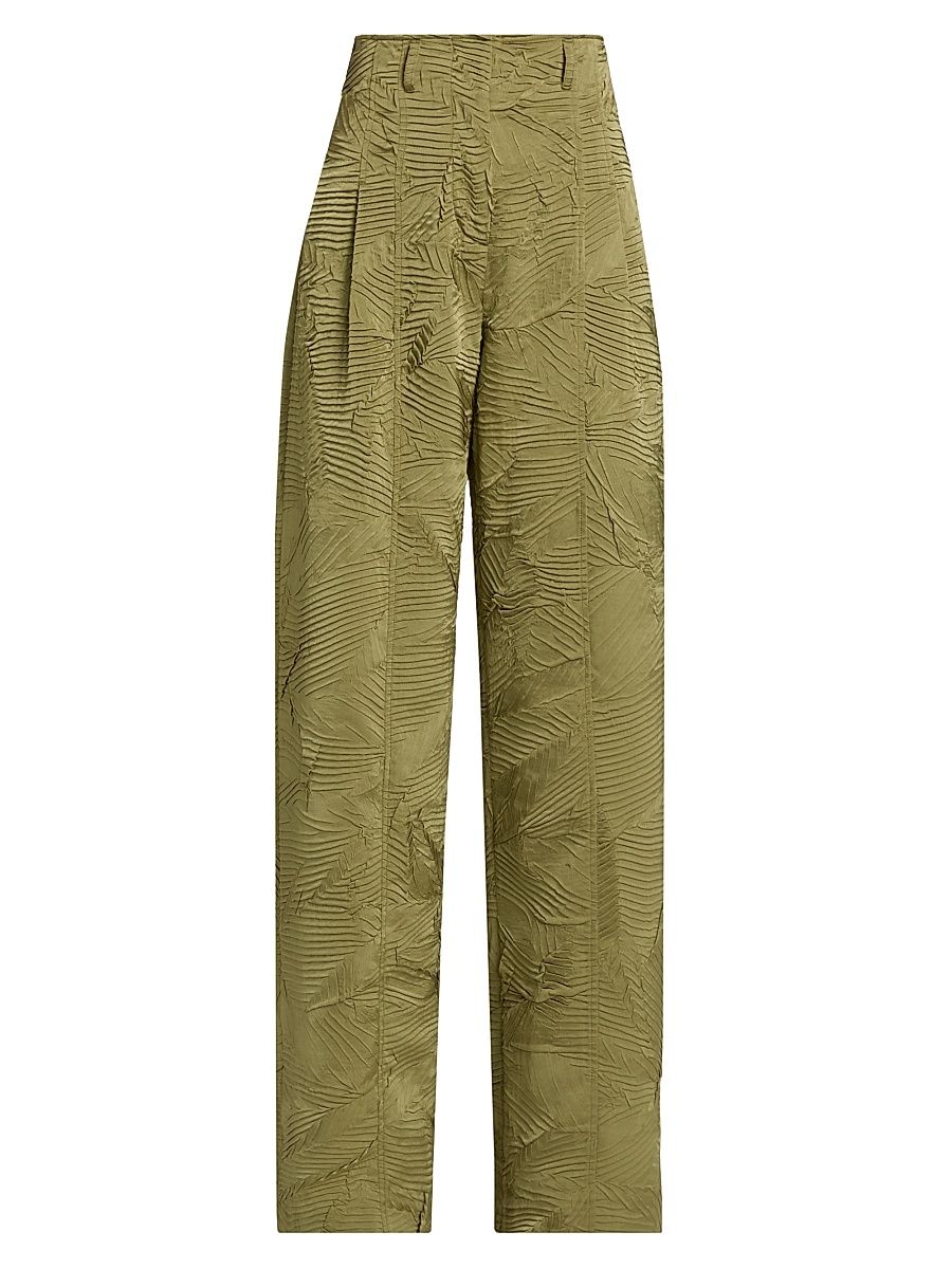 Women's Carine Textured Satin High-Rise Pants - Moss Gold - Size 12