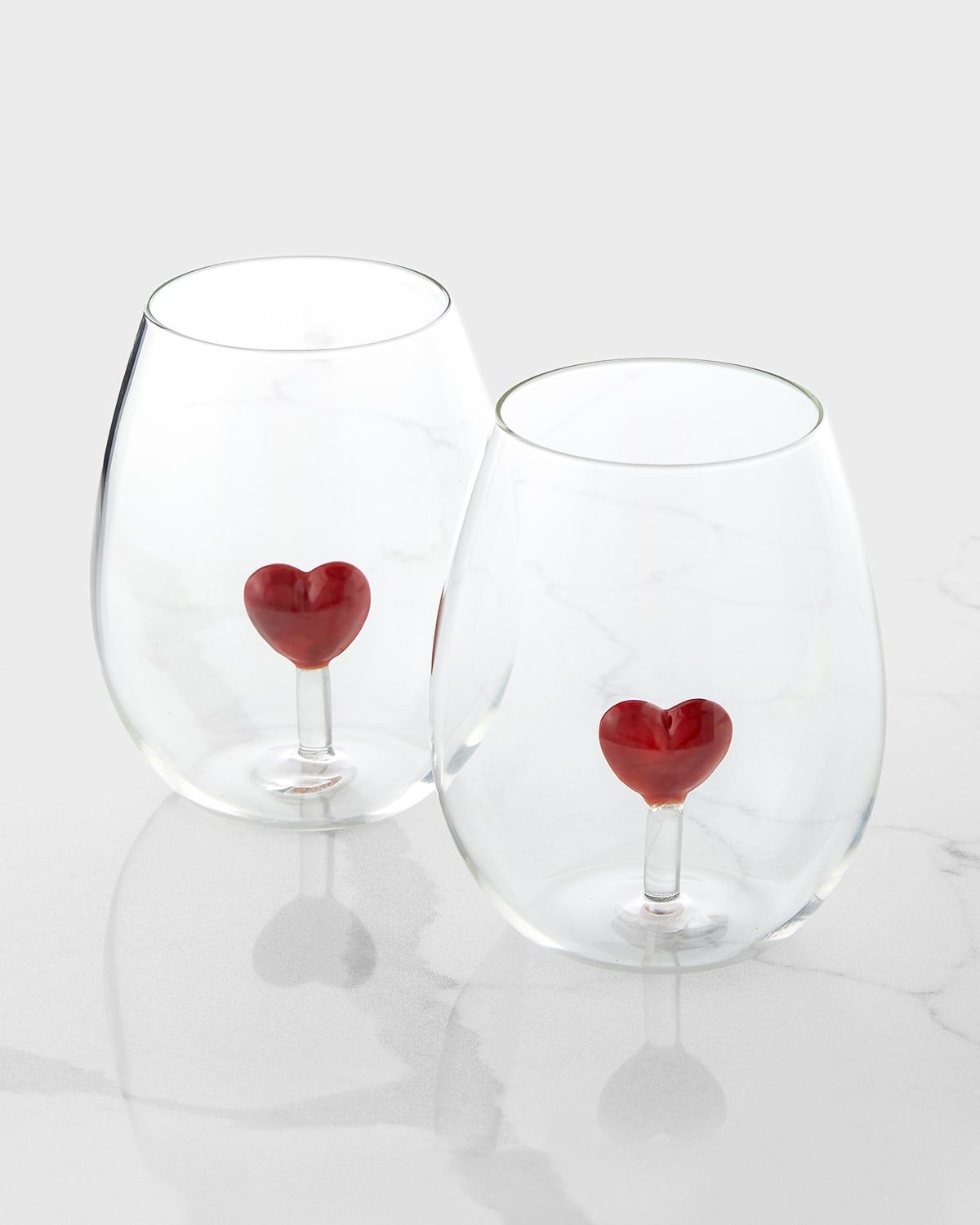 Red Heart Stemless Wine Glasses, Set of 2