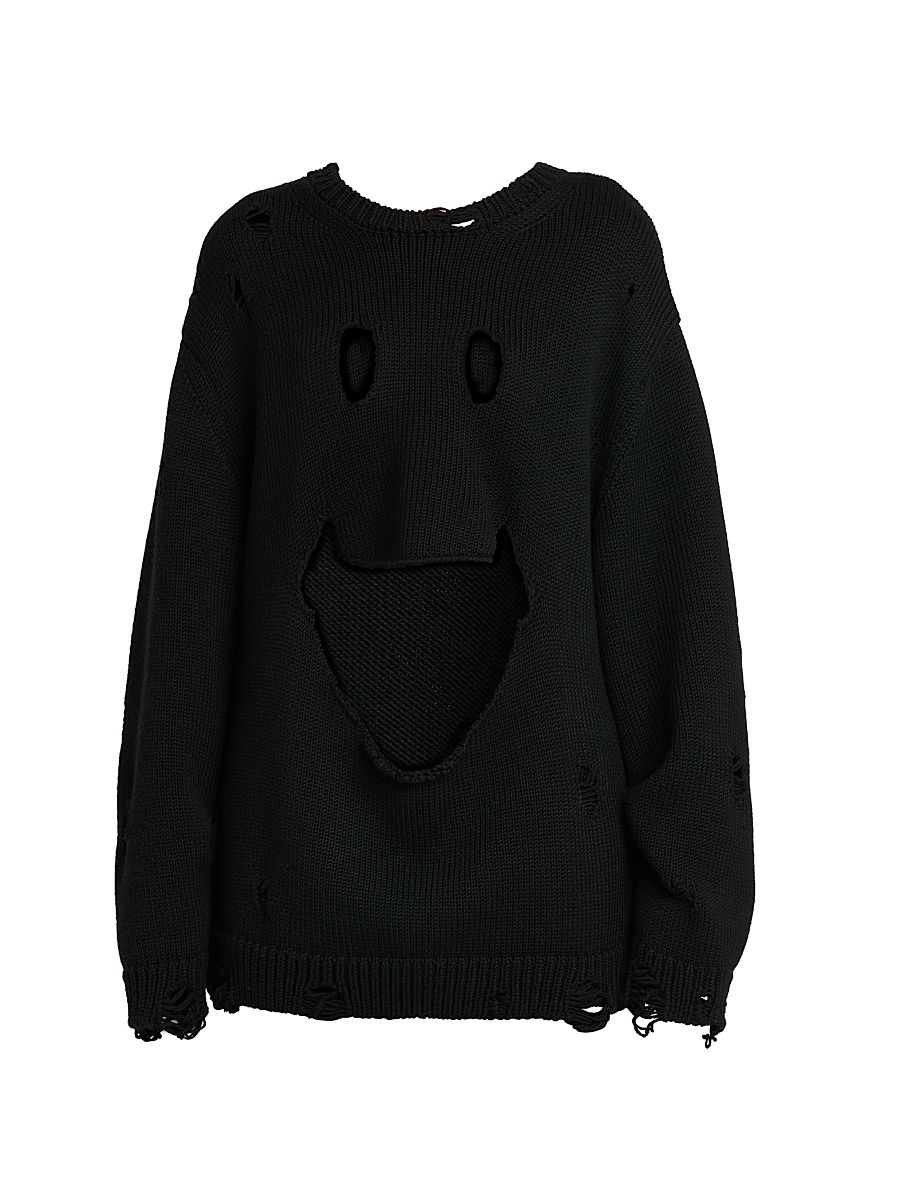 Women's Smile Cut-Out Wool Oversized Sweater - Black - Size 6