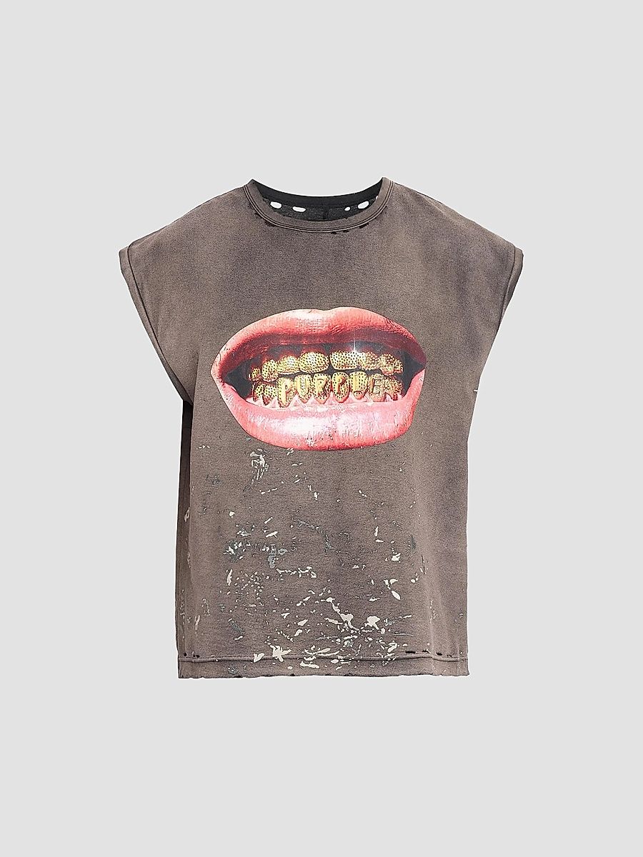 Men's Grill Textured Cotton Jersey Sleeveless T-Shirt - Brown - Size XXL