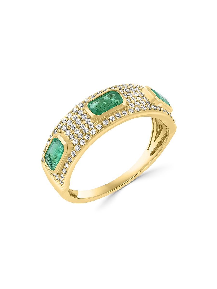 Women's 14K Yellow Gold, Emerald & 0.27 TCW Diamond Ring - Yellow Gold - Size 7