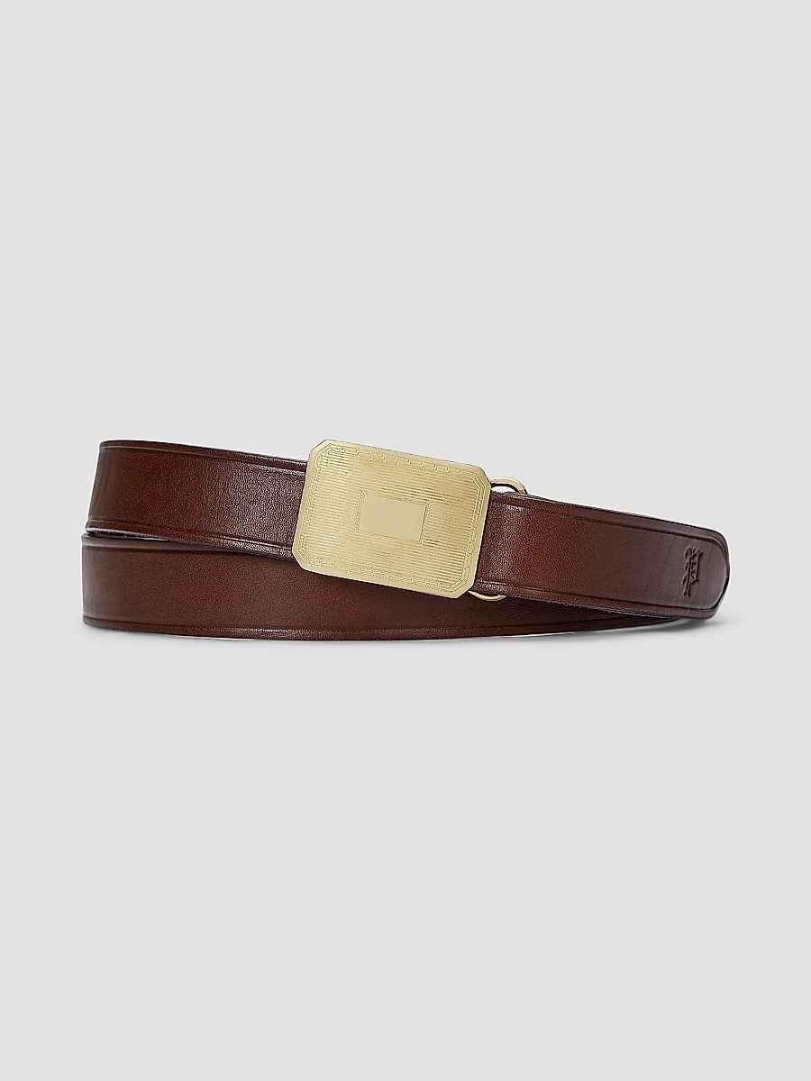 Polo Ralph Lauren Men's Engine Turned-Buckle Leather Belt - Brown
