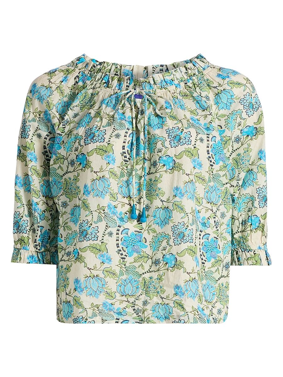 Women's Havana Floral Cotton Top - Blue - Size XS