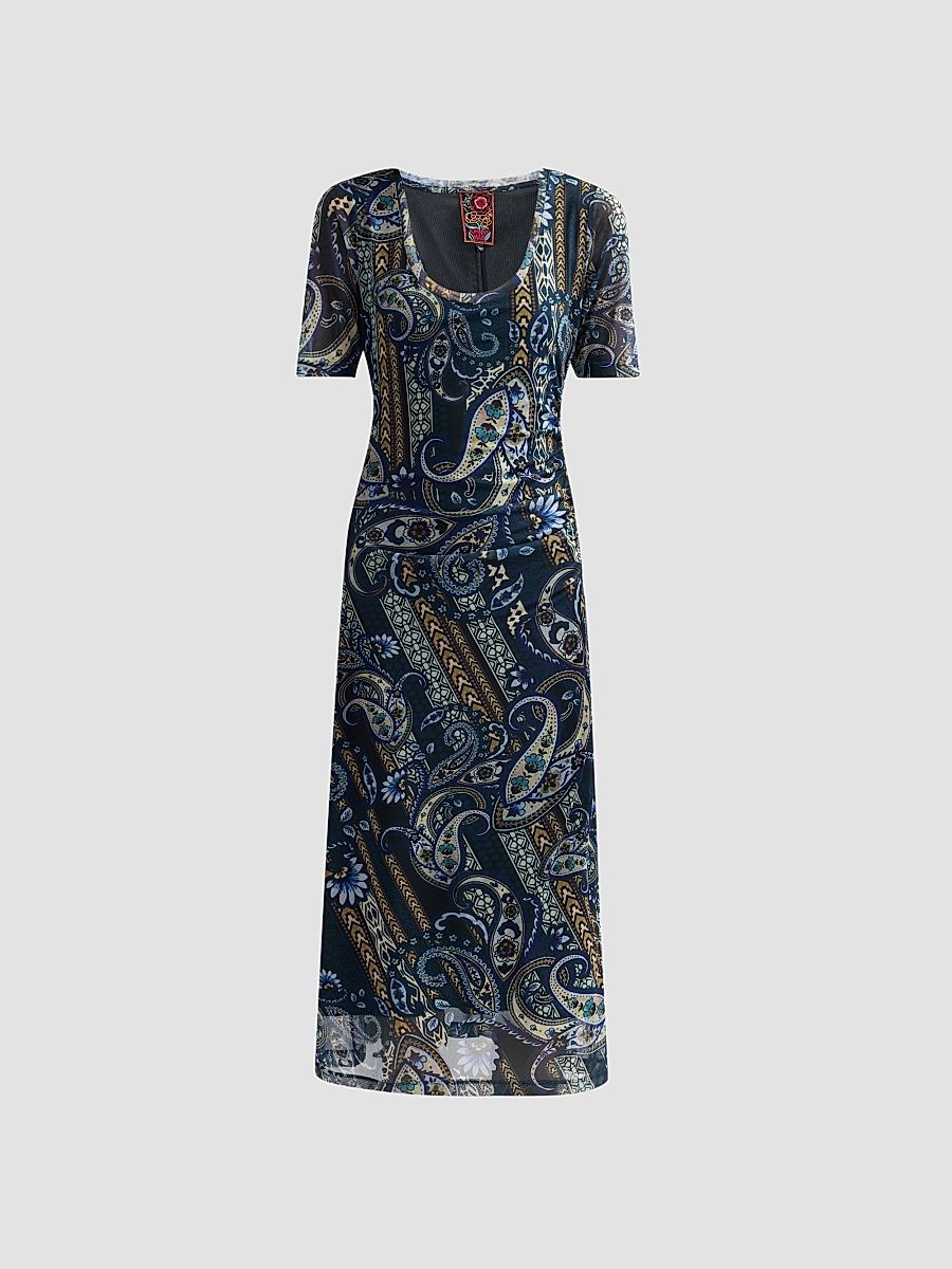 Johnny Was Women's Montecito Ruched Mesh Midi Dress - Montecito - Size XS